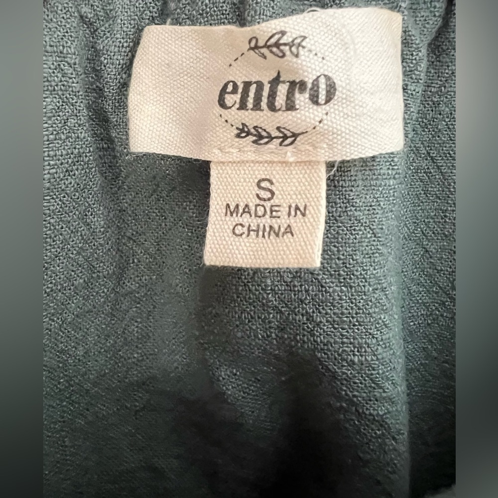 entro Tiered Tassel Top Tie Straps Cotton Linen Olive Green Size S - Picture 6 of 8